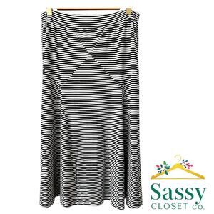 Philosophy Black White Striped A‑Line Midi Skirt Pull‑On Women’s 0X EUC